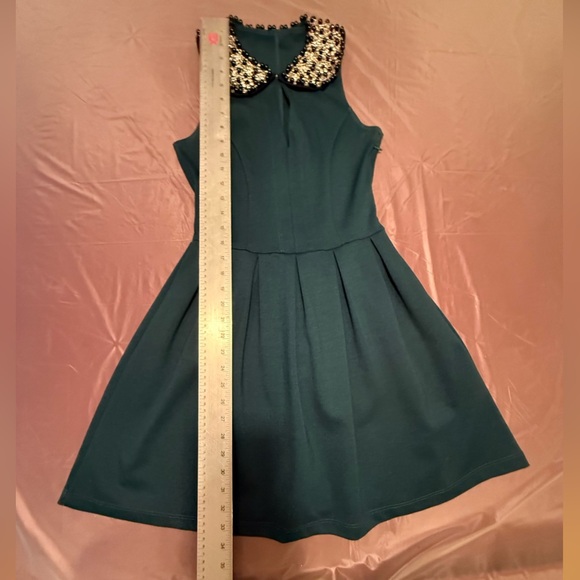 Aqua by Bloomingdales Green Sleeveless Skater Dress w/Embellished Collar Small - Picture 6 of 6